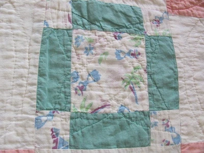 1930's vintage Nine Patch cotton  cutter quilt hand quilted 73 x 84 in  crafts - Image 1 of 4