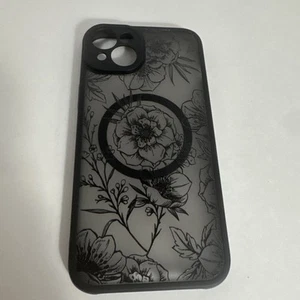 Magnetic for Black Flower Floral Pattern iPhone 14 Case Black Peony - Picture 1 of 7