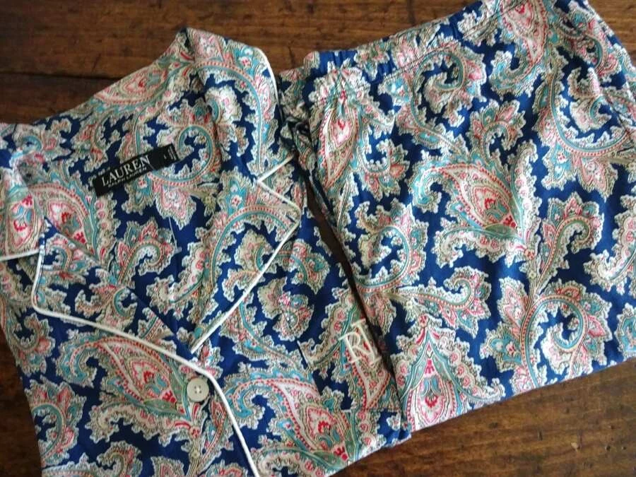 Juego de 2 PIJAMA CAPRIS RALPH LAUREN AZUL Rust Teal PAISLEY ALGODÓN Mezcla Para Mujer Foto 1 de 1