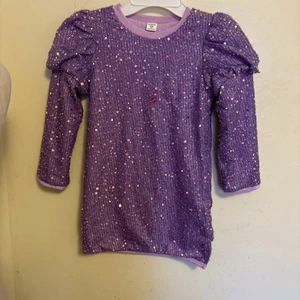 SHEIN Girl’s 6 Years Purple Dress With Sequins Long Sleeve Lined Puffer Sleeves  - Picture 1 of 5