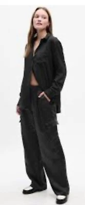 Pantalones de satén cargo plisados de tiro alto GAP negros lavados talla 14- EXCLUSIVOS AGOTADOS Foto 1 de 4