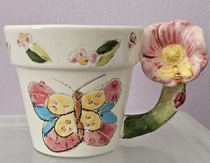 Vintage World Bazaar Tea Coffee Mug/Cup Butterfly Flower Pot Design - Picture 1 of 3
