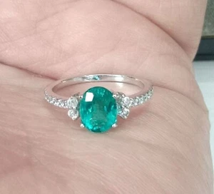 Laborgefertigter BLAUER PARAIBA TURMALIN HANDGEFERTIGTER OVALER SEITLICHER ZIRKON RING GRÖSSE 7 - Bild 1 von 4
