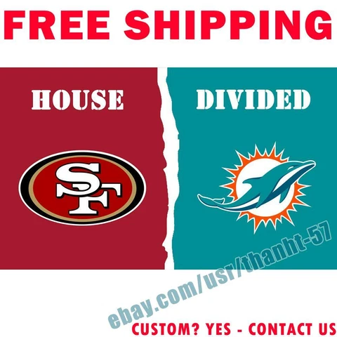 San Francisco 49ers vs Miami Dolphins House Divided Flag Banner 3x5 ft 2021 NEW Cover