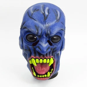 Blue  Monster Latex Half Mask Purple with Yellow Fangs Spooky Scary Vampire - Picture 1 of 4