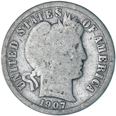 1907 (P) Barber Dime 90% Silver Good GD See Pics Z885 Cover