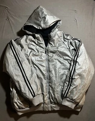 Vintage Apex One Moon Jacket Mens XL Silver Striped Zip Insulated Reversible. - Image 1 of 4
