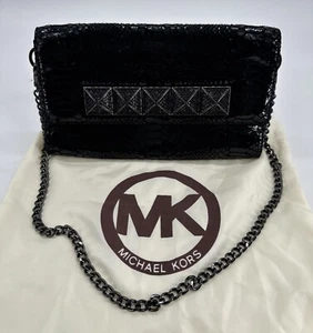 Michael Kors Black Studded Snakeskin Python Chain Shoulder Bag Clutch W/Dust Bag - Picture 1 of 24