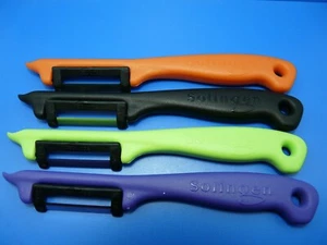 4 Stück SPARGELSCHÄLER Gemüseschäler Sparschäler farbiger Griff aus SOLINGEN Neu - Bild 1 von 5