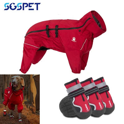 Dog Raincoat /4pcs Dog Shoes Waterproof Jacket Paw Protector Boots Reflective - Image 1 of 4
