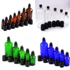 5ml-100ml Thick Glass Essential Oil Perfume Roller Bottle Metal Plastic Ball - Picture 1 of 9