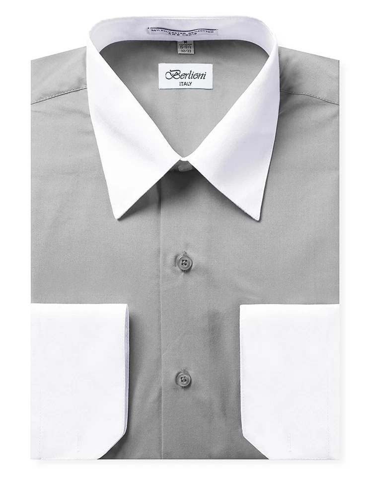 Berlioni Italy Men's Premium Classic White Collar & Cuffs Two Tone Dress Shirt - Image 1 of 1
