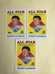 1988 Topps Baseball  #394 Roger Clemens ALL STAR  - 3 CARDS LOT - NM-MINT 2693