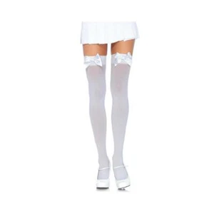 Blickdichte Leg Avenue Nylon-Strümpfe mit Schleife Weiß Einheitsgröße #AC1457 - Bild 1 von 1