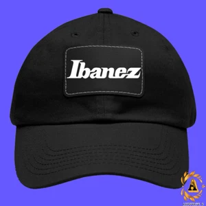 New Ibanez Logo Dad Hat with Leather Patch Black/White Color One Size - Picture 1 of 6