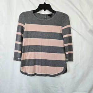 Talbots Women's Gray Pink Striped 3/4 Sleeve Casual Office Sweater P Petite - Picture 1 of 8