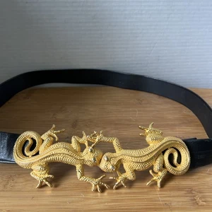 Vintage Doreen Ryan Gold Geckos Schnalle & Gürtel verstellbar 1980-90er - Bild 1 von 7