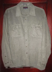 Preswick & Moore Sport Men's XXL Button Shirt Top Soft Suede Jade Green Pockets - Picture 1 of 3