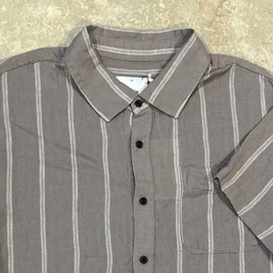 Katin Alan Shirt Mens Large Cement Grey Stripe Short Sleeve Button Linen Blend - Picture 1 of 8