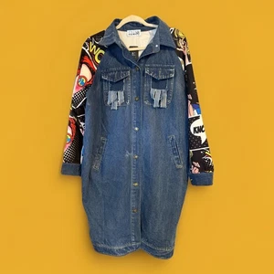 Kate Hewko Comic Jeansjacke Einheitsgröße Cartoon Distressed Streetwear Pop Art Neu mit Etikett - Bild 1 von 11