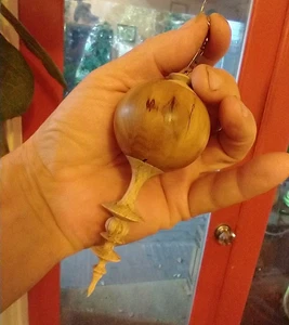 Wood Ornament  pendent-finial hand made sold by artist 4.5"  by 1.75"   18 grams - Picture 1 of 7