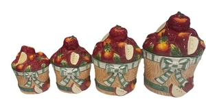 1999 Young's Exclusive Apple Basket Green Bow 4 Piece Canister Rare. - Picture 1 of 14