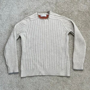 Brunello Cucinelli 100% Cashmere Ribbed Sweater SMALL Beige Pullover Knit Italy - Picture 1 of 16