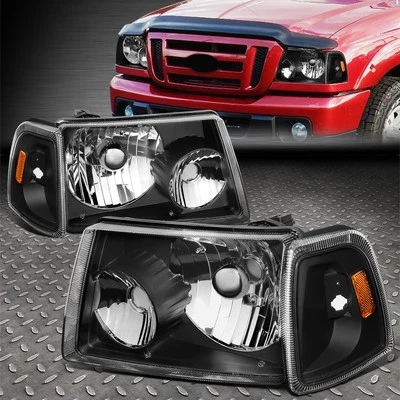 FOR 01-11 FORD RANGER BLACK HOUSING AMBER CORNER HEADLIGHT REPLACEMENT HEADLAMP - Image 1 of 4