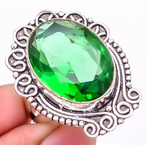 Smaragd Quarz (simuliert) Edelstein versilbert Schmuck Ring Gr.9 T36 - Bild 1 von 4