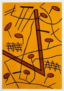 P. AUBERGER (1946-2012), Abstrakte Linienkomposition in Orange, um 1990, Farbhol - Picture 1 of 4