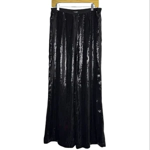 Pantaloni palazzo vintage Neiman Marcus paillettes gamba larga taglia 10 nero 31x32 - Foto 1 di 7