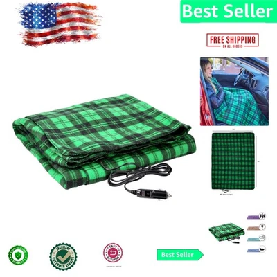 Manta de coche ligera 12V - Tiro térmico a cuadros verdes para acampar y viajar Foto 1 de 4