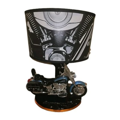 Harley Davidson Heritage Softail Motorcycle Lamp W Night Light Collectible  - Image 1 of 4