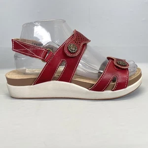 L'Artiste Spring Step Globe Sandals Womens Size 37 Red Leather Wedge Strap Shoes - Picture 1 of 10