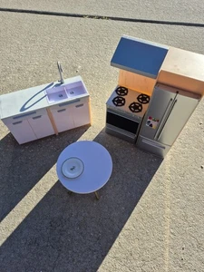 Rainbow High Doll House Kitchen lot Sink Counter Cabinet Stove & fridge, table + - Picture 1 of 13