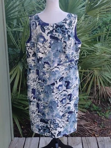 Connected Woman Sleeveless Dress Sz 18W Blue Floral Print Layered Skirt Shift - Picture 1 of 19