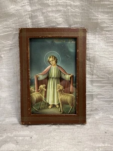 Vintage 1960 Happy Easter Italian Postcard Leather Frame Glass -- 8210 - Picture 1 of 9