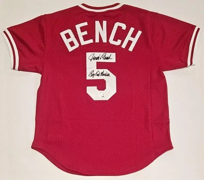 Johnny Bench Auto Reds Mitchell Ness Authentic Jersey w/Big Red Machine Fanatics - Image 1 of 4