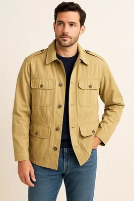 TRAVELSMITH Vintage Safari Field Jacket Khaki Utility Button Front Coat Large - Image 1 of 4
