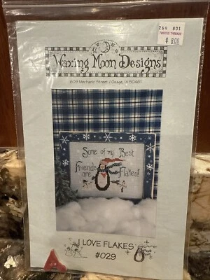 Waxing Moon Design cross stitch I Love Flakes with heart button - Image 1 of 3