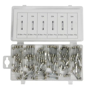 Glassicherungen Sortiment Set Satz Feinsicherung KFZ 120 teilig 5-30A Sicherung - Bild 1 von 1