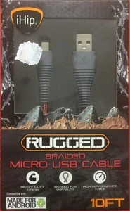 iHip • Robustes geflochtenes strapazierfähiges Micro-USB-Kabel • 10 Fuß - Neu versiegelte Verpackung - Bild 1 von 4