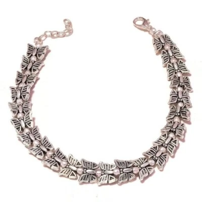 Pulseira Tornozeleira Ajustável Antiga Gravada Borboleta Oxidada Sem Pedra - Imagem 1 de 3