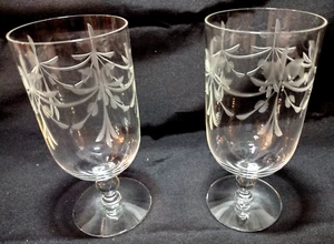 TWO Glastonbury Lotus YORKTOWN Clear Footed Goblet Stems 6½" - Picture 1 of 3