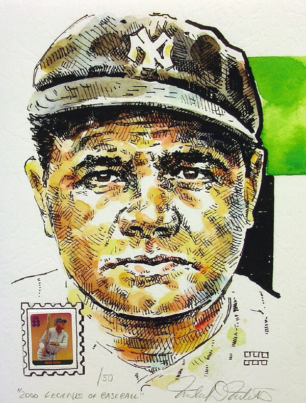 Estampilla de Leyendas de Béisbol de Babe Ruth New York Yankees impresa USPS de Mellett Foto 1 de 1