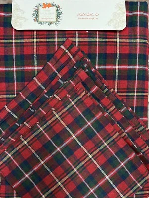 Mantel de tela escocesa Ridgefield Home azul rojo dorado tartán 60 X 120 y 10 servilletas Foto 1 de 2