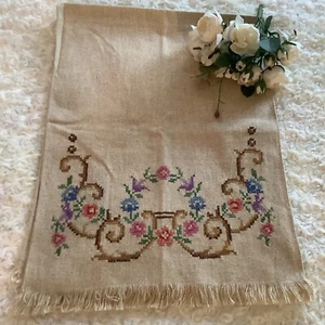 Tapete pequeño corredor vintage marrón malva azul femenino bordado floral 15"x40" - Imagen 1 de 9