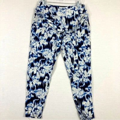 Pantalón Guess Azul Blanco Abstracto 100% Seda Cinturón Talla 6 Foto 1 de 4