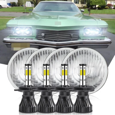 For 1967-1975 Chevrolet Caprice 4Pc 5.75" LED Headlights Hi-Lo Ring Driving Lamp - Image 1 of 4