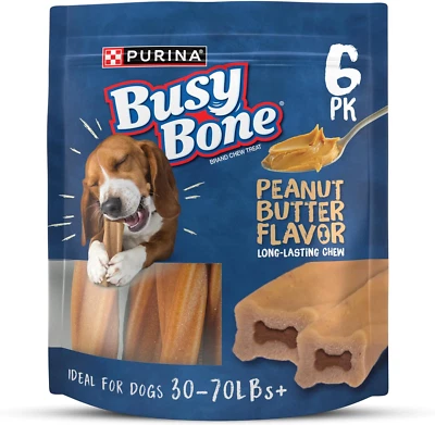 Purina Busy Bone Adult Dog Chew Bone Treats, Peanut Butter - 6 Ct. Pouch - Image 1 of 4